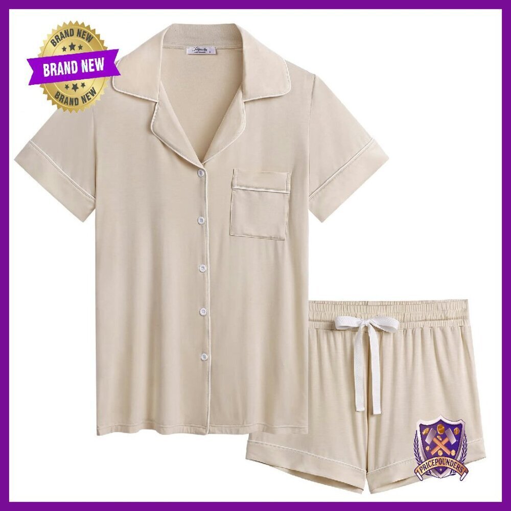 Bamboo Viscose Pajama Set Short Sleeve Button Down Sleepwear Sizes S-XXL